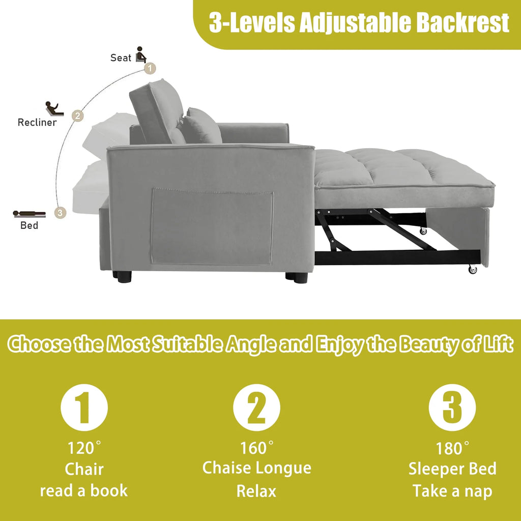 55 in Convertible Futon Sofa Bed, Modern Loveseat Sleeper Sofa Couch with Pull - Out Sofa Bed for Living Room, Small Space - Black