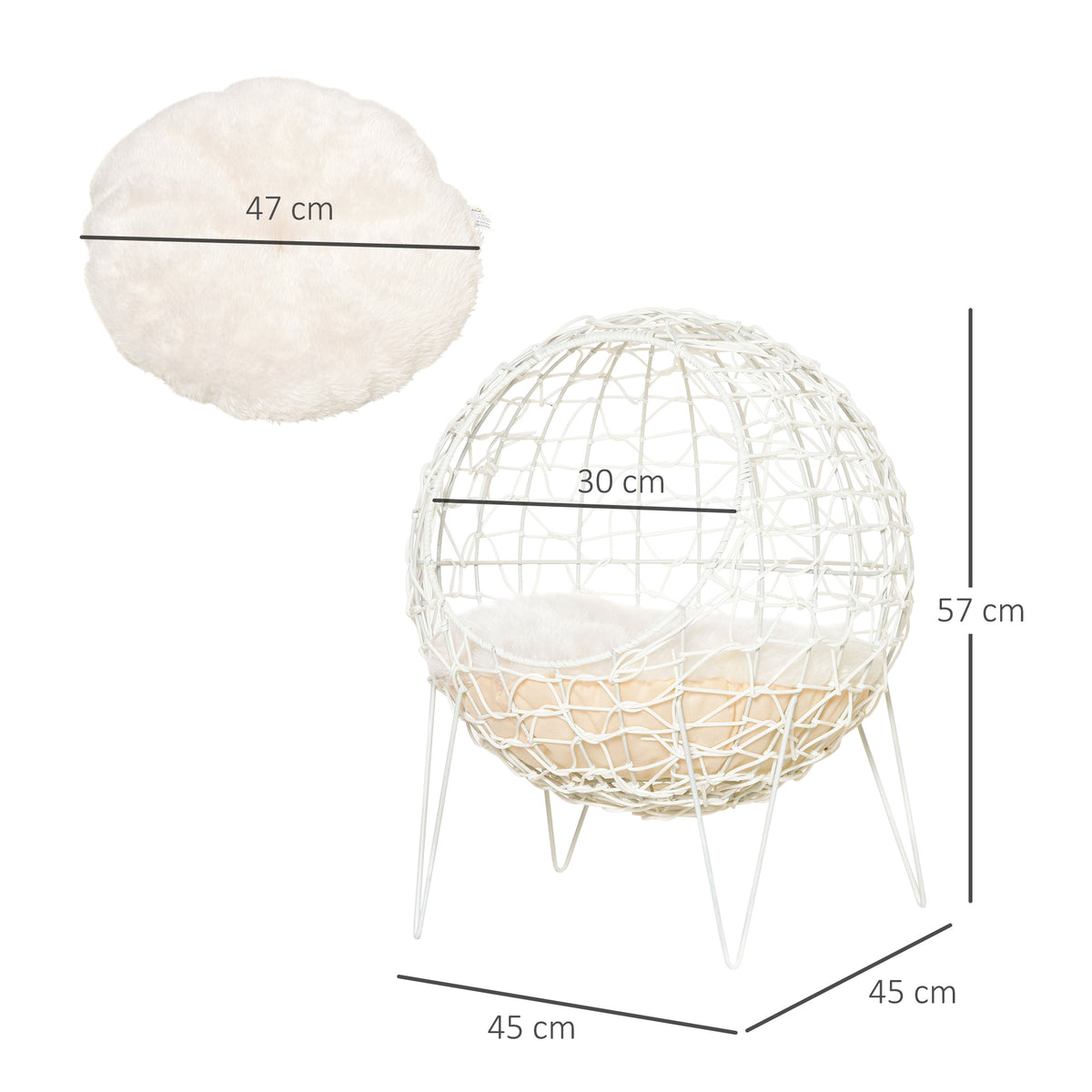 Pawhut Rattan Katzenkorb Katzenhöhle Katzenhütte Katzenbett mit Kissen erhöhtes Design Haustierbett Cremeweiß Ø45 x 57H cm
