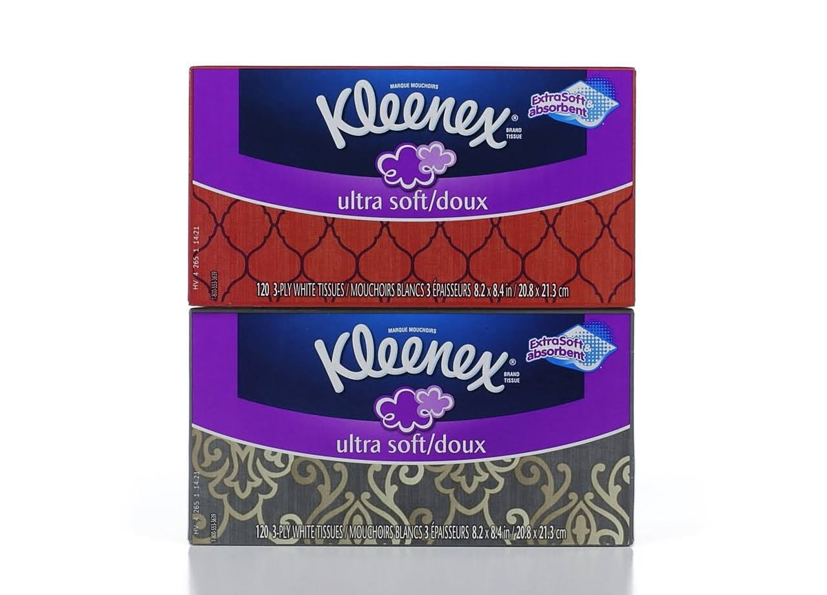 Kleenex Ultra Soft Facial Tissue Regular (Pack of 4), 120 Count Each, 3 Ply, White