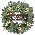 Sggvecsy Green Eucalyptus Wreath with Welcome Sign 20in Artificial Eucalyptus WR