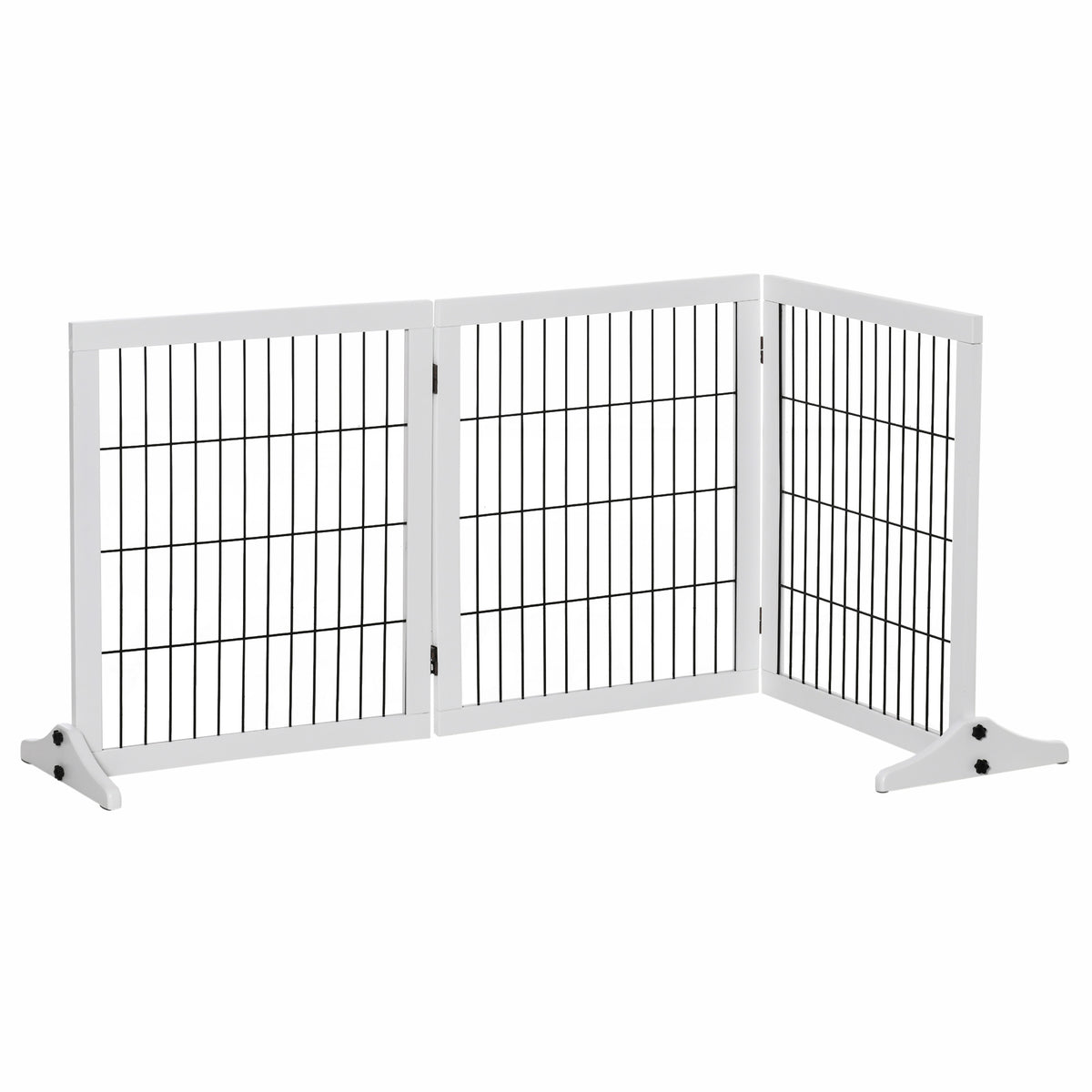 PawHut Absperrgitter für Hunde Schutzgitter Hundegitter mit Stützfüßen Treppengitter Hundeabsperrgitter Türschutzgitter für Kamin & Ofen, Kiefernholz Weiß 185 x 36 x 71 cm