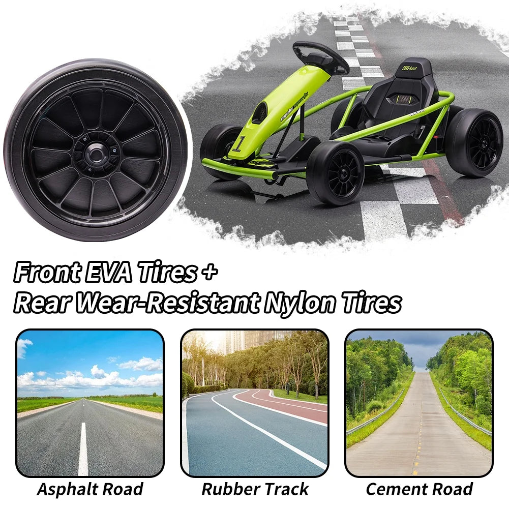Kojooin Go Kart for Kids, 24V Battery 300WX2 Motors Pedal on Foot Go Cart, 8MPH High Speed Drifting Car with Slow Start Function, Rosé Red