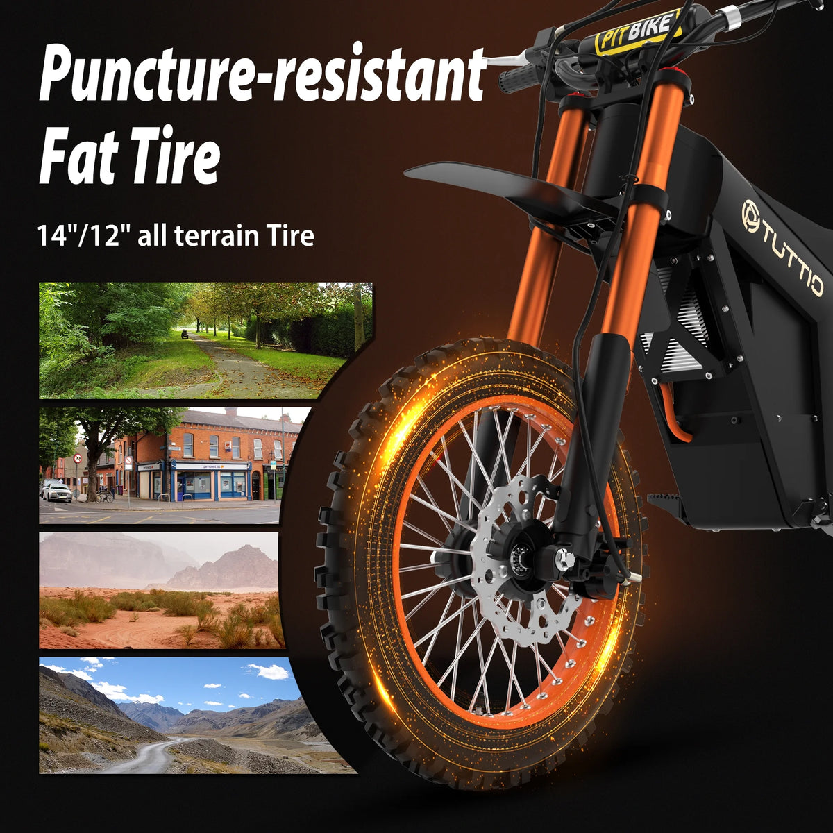 TUTTIO Soleil01 2000W Electric Dirt Bike Adult, 48V 21AH 37MPH, Electric Motorcycle 14"&12"tire Off - Road Dirt Ebikes Full Suspension