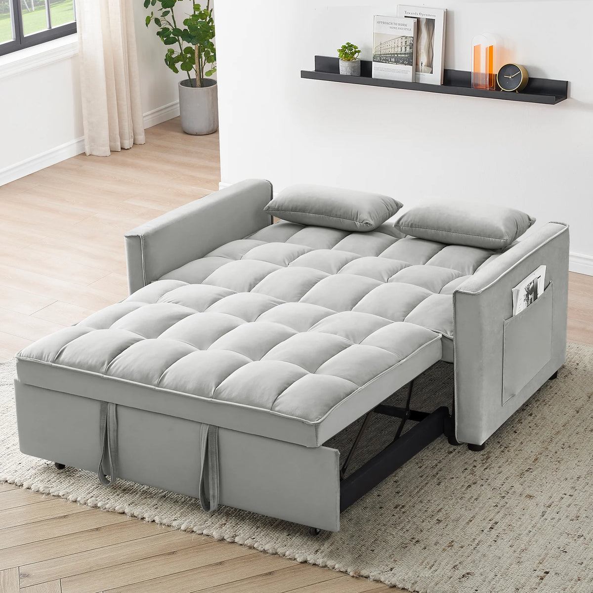 55 in Convertible Futon Sofa Bed, Modern Loveseat Sleeper Sofa Couch with Pull - Out Sofa Bed for Living Room, Small Space - Black