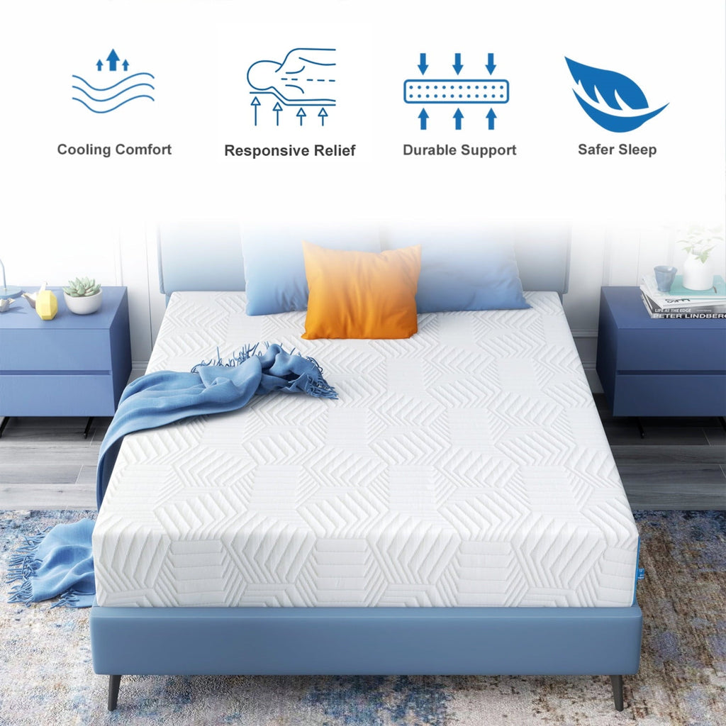 Mattress Bed in a Box. Memory Foam Mattress infused with Green Tea and Cooling Gel.12 inches. Made in USA