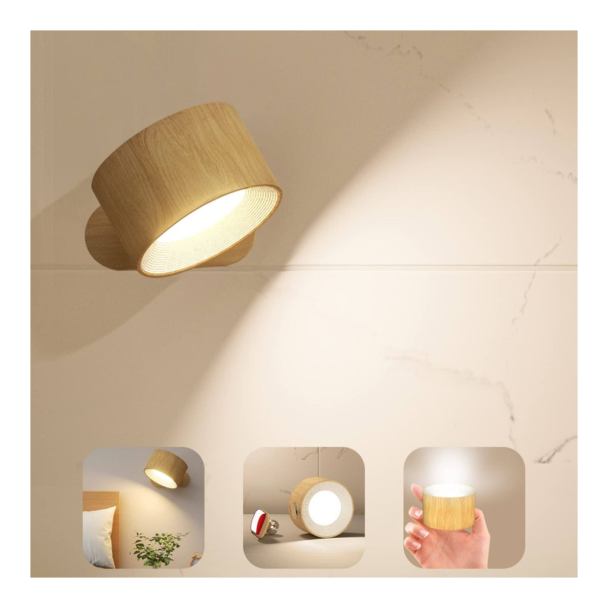 Koopala LED Sconces, Wall Mounted Lamps with Rechargeable Battery Operated USB Port 3 Color Temperatures & 3 Brightness Levels 3 Wood1