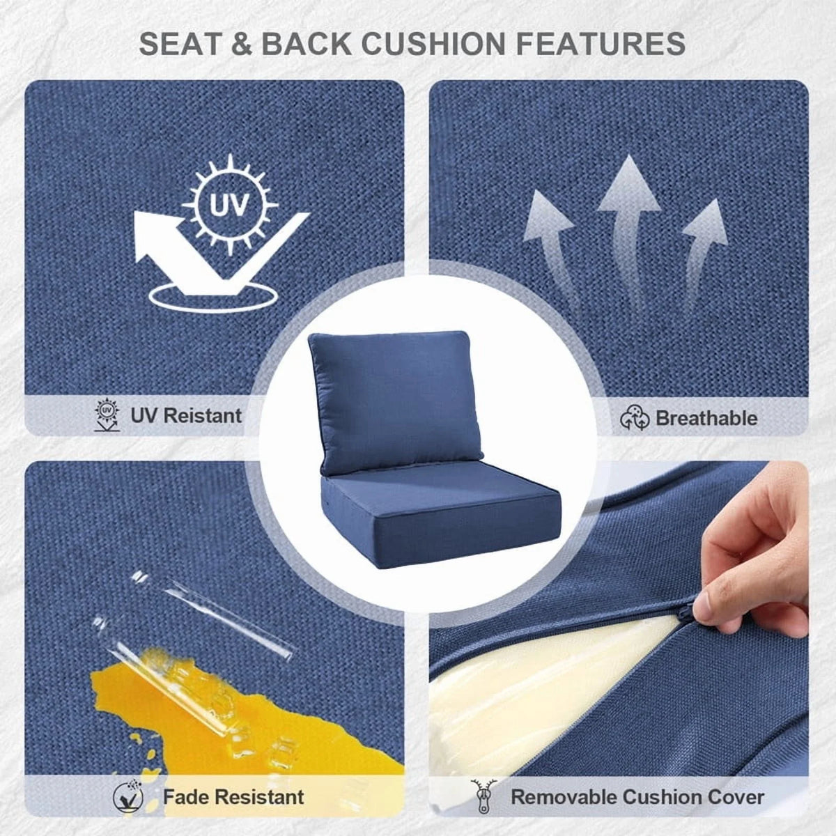 Bellefurn Outdoor Deep Seat Cushion 24 X 24 X 6 in for Patio Furniture, Outdoor Chair Cushions Waterproof & Fade Resistant Patio Furniture Cushions for Wicker Chair, Sofa, Couch