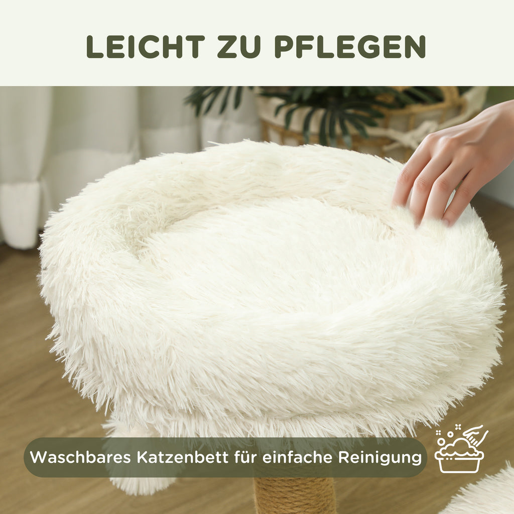 PawHut Katzenbaum, 61,5 cm, mit Katzenbett, Kratzpfosten, Sprungplattform, Spielzeugball, für Katzen bis zu 5 kg, Weiß