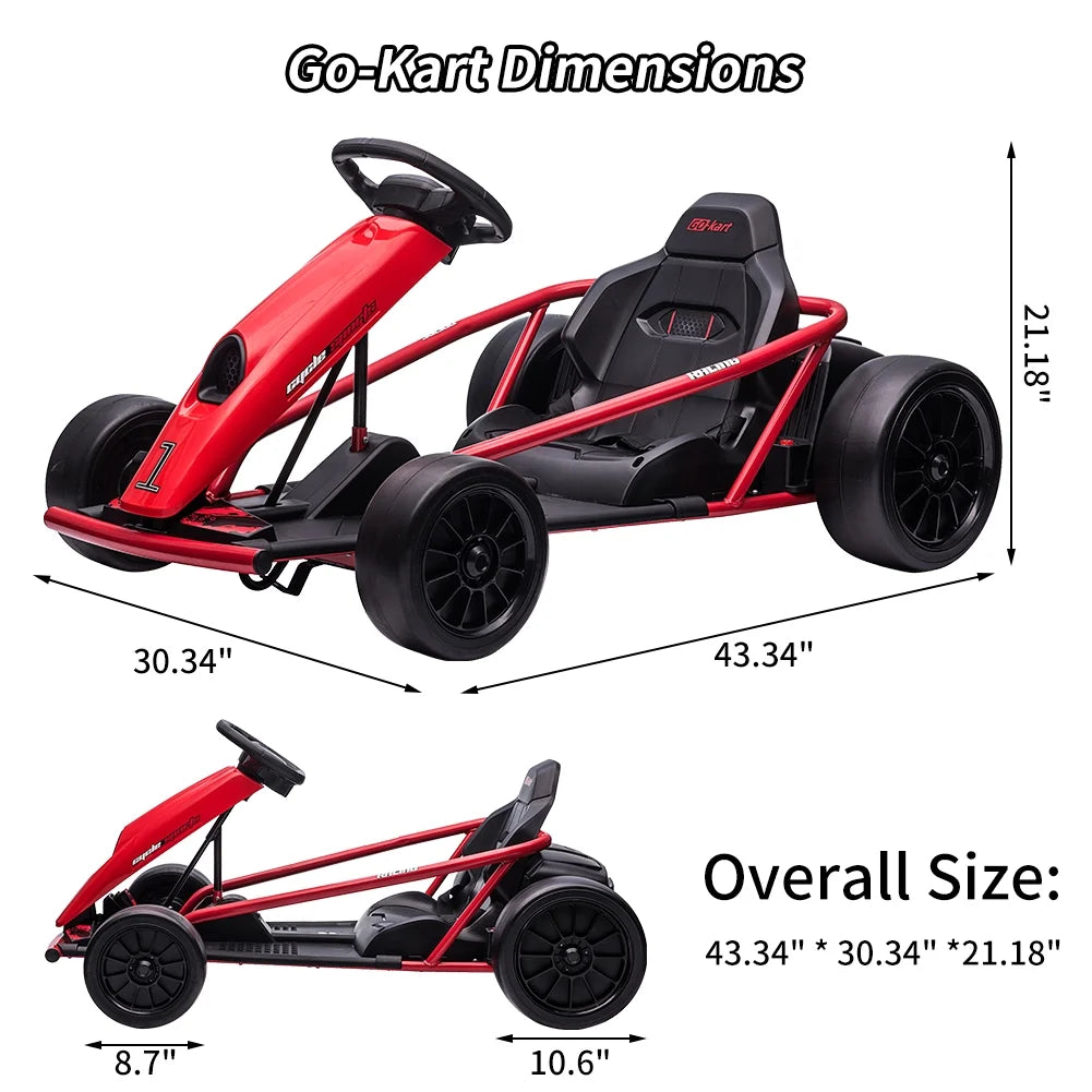 Kojooin Go Kart for Kids, 24V Battery 300WX2 Motors Pedal on Foot Go Cart, 8MPH High Speed Drifting Car with Slow Start Function, Rosé Red