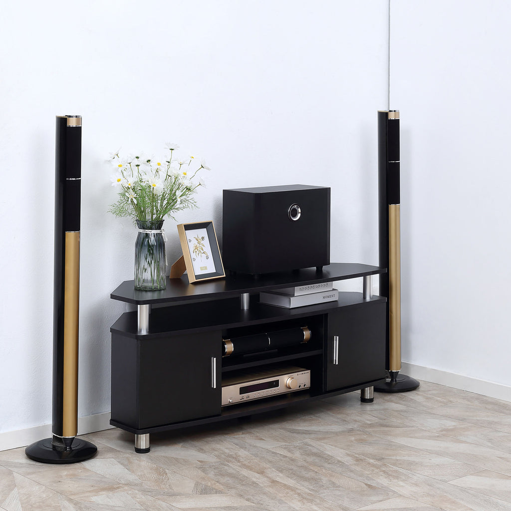 HOMCOM TV-Bank im zeitgenössischen Design mit Multi-Aufbewahrung: 2 Türen Zentrale Nische Regal Große Plattform 120L x 40B x 52H cm Schwarz Chrom
