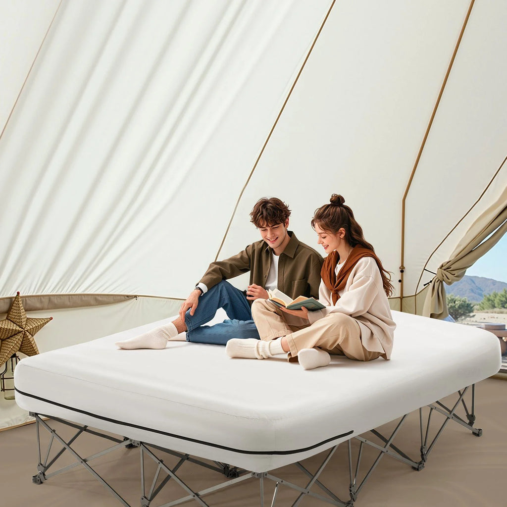 Queen Air Mattress with Frame & Built - in Pump - 2 - Person Blow up Camping Mattress Supports 600 lb - Elevated Inflatable Bed for Guests, Travel & Home Use - Quick Inflation/Deflation