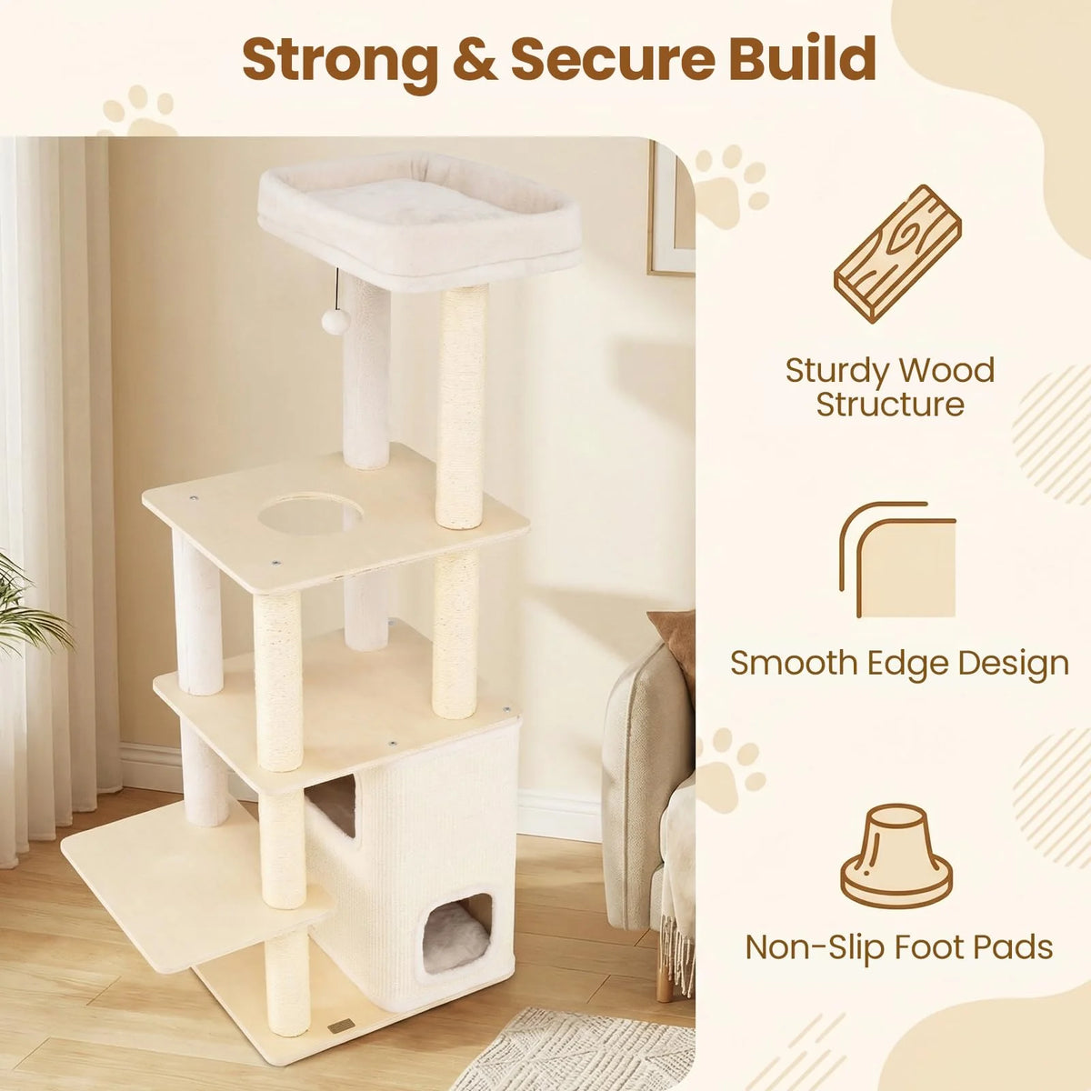 Tangkula Tall Cat Tree 63 Inch Multi-Level Wood Cat Tower