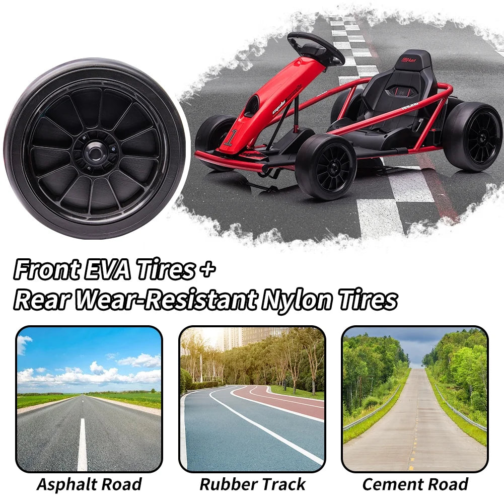 Kojooin Go Kart for Kids, 24V Battery 300WX2 Motors Pedal on Foot Go Cart, 8MPH High Speed Drifting Car with Slow Start Function, Rosé Red