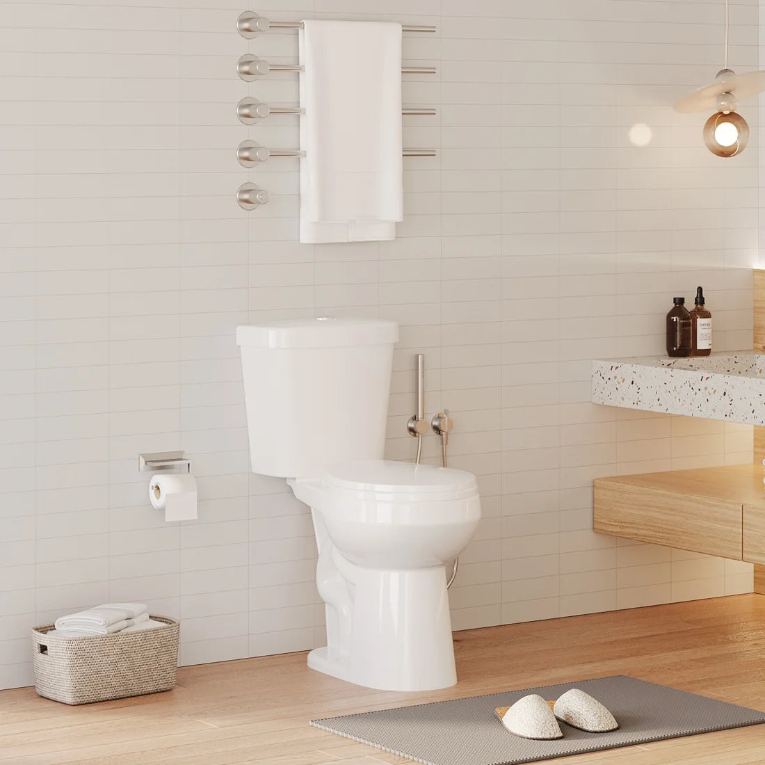 21" Toilet, Two - Piece Toilet, ADA Toilet with Dual Flush, Elongated Toilets for Bathrooms with Soft Close Seat, Universal Height with 1.28 Siphonic Flush Cotton White