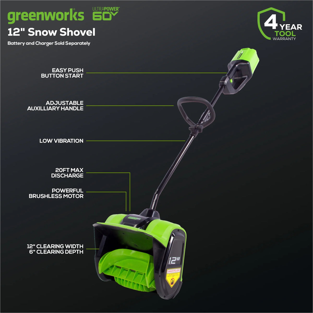 Greenworks 60V 12" Cordless Snow Shovel (Tool Only)