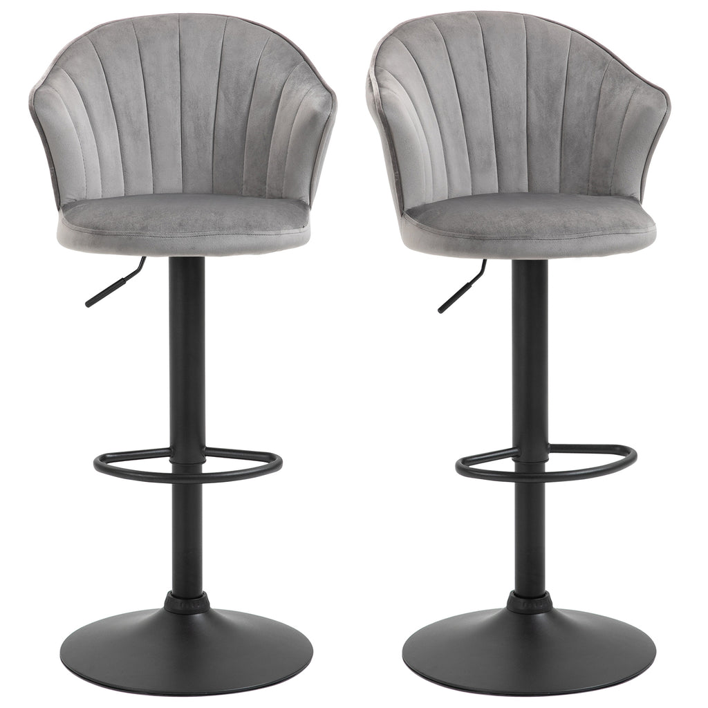 HOMCOM 2er-Set Barhocker drehbare Barstühle mit Lehne Samt Touch Bistrohocker höhenverstellbarer Tresenhocker armloser Schaumstoff Grau 54 x 56 x 91-111 cm