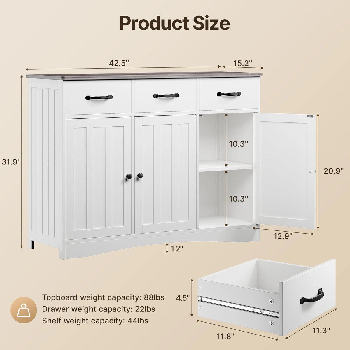 Coffee Bar Cabinet, Lofka 60" Buffet Cabinet with Storage, 2 Sliding Barn Doors & 4 Drawers for Kitchen, White + Rustic Brown