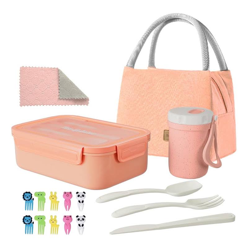 ZMYGOLON Bento Box for kids,1100ml Leak-Proof Bento box,moms Choice Kids Lunch Box,Cute Fruit fork,cleaning cloth,nutrition cup,lunch Bag