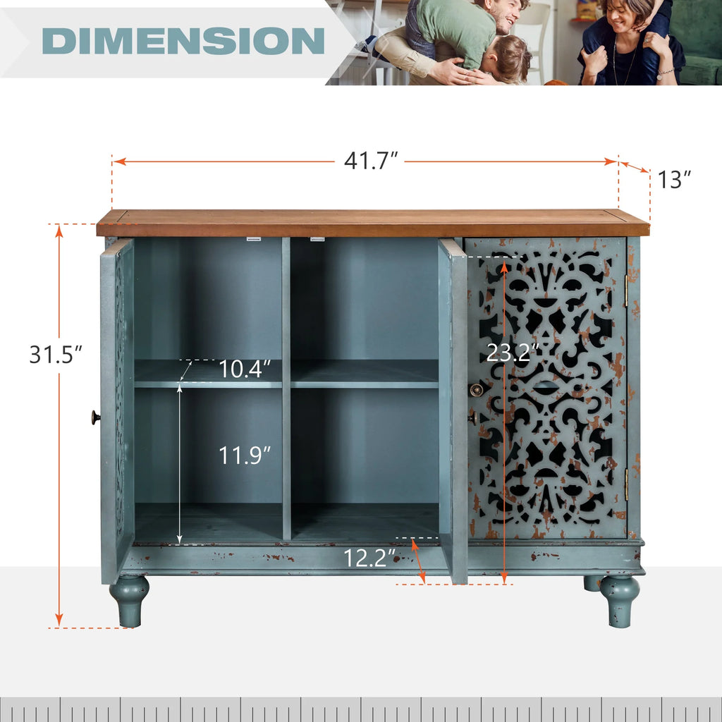 Sophia & William Hollow - Carved Credenzas and Sideboards, Wood Blue, 2 Shelves