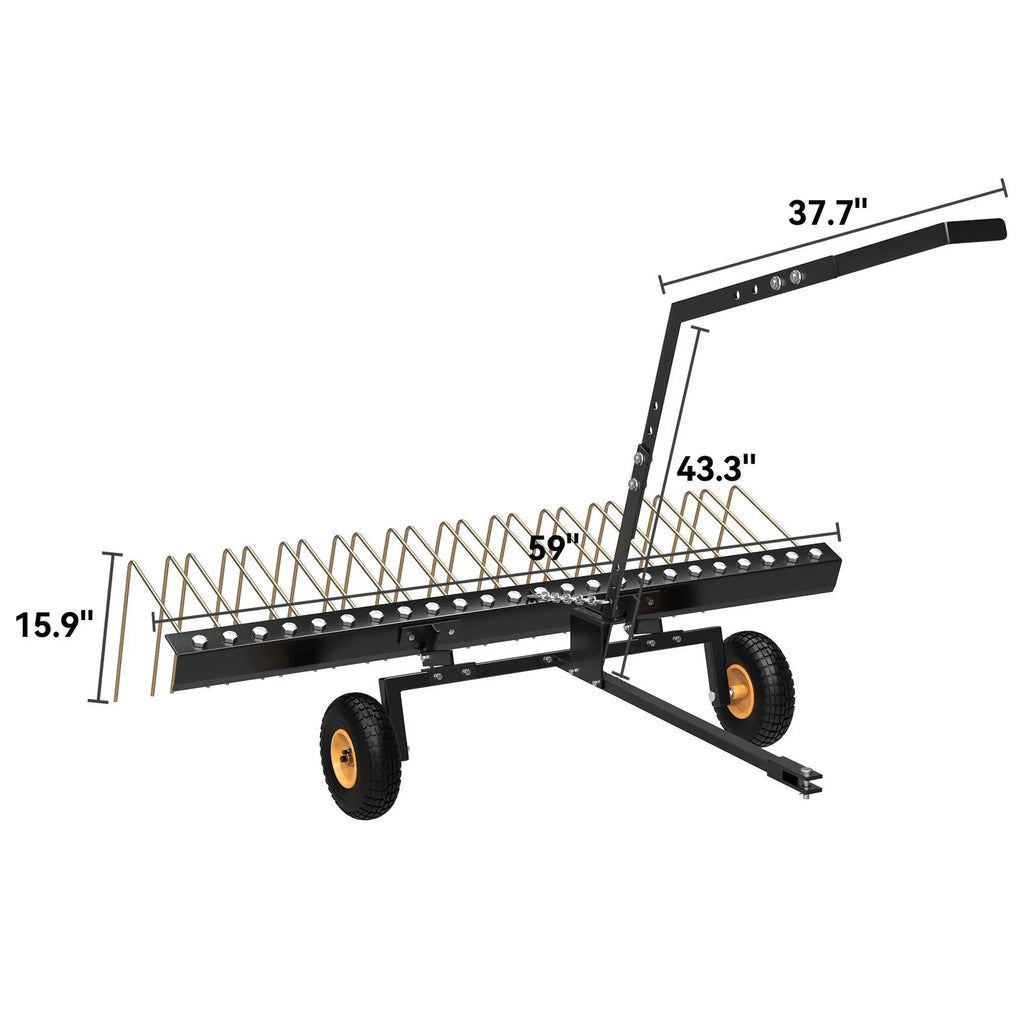 RVNI 60" Dethatcher Tow Behind Lawn Groomer Steel Landscape Rake with Wheels Corrosion Resistant ATV & UTV