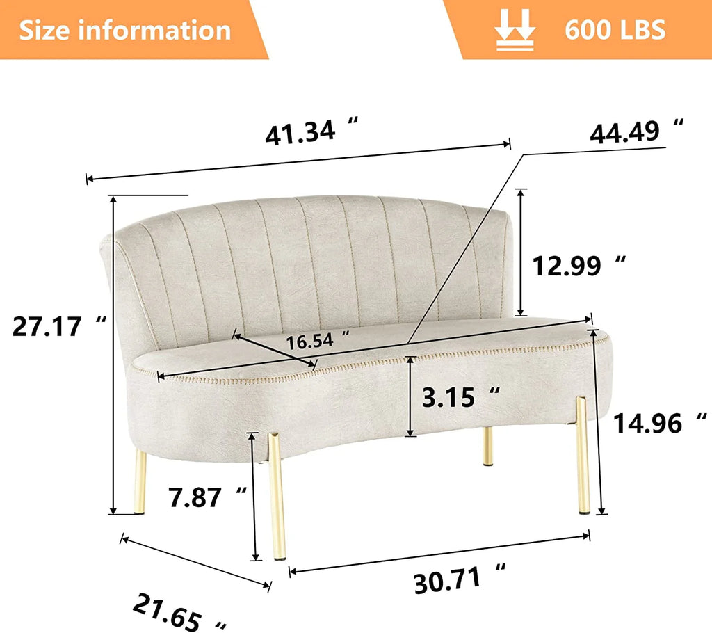 Andeworld Upholstered Small Sofa Couch Modern Loveseat Accent Ottoman Bench Bed Bench Entryway Bench with Backrest for Living Room Bedroom Beige