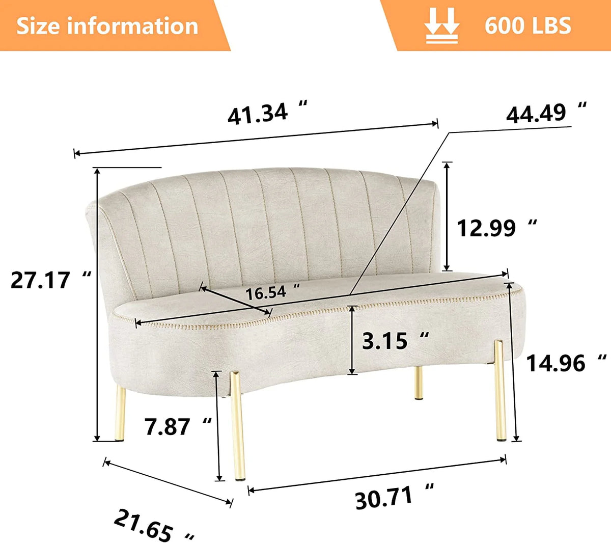 Andeworld Upholstered Small Sofa Couch Modern Loveseat Accent Ottoman Bench Bed Bench Entryway Bench with Backrest for Living Room Bedroom Beige