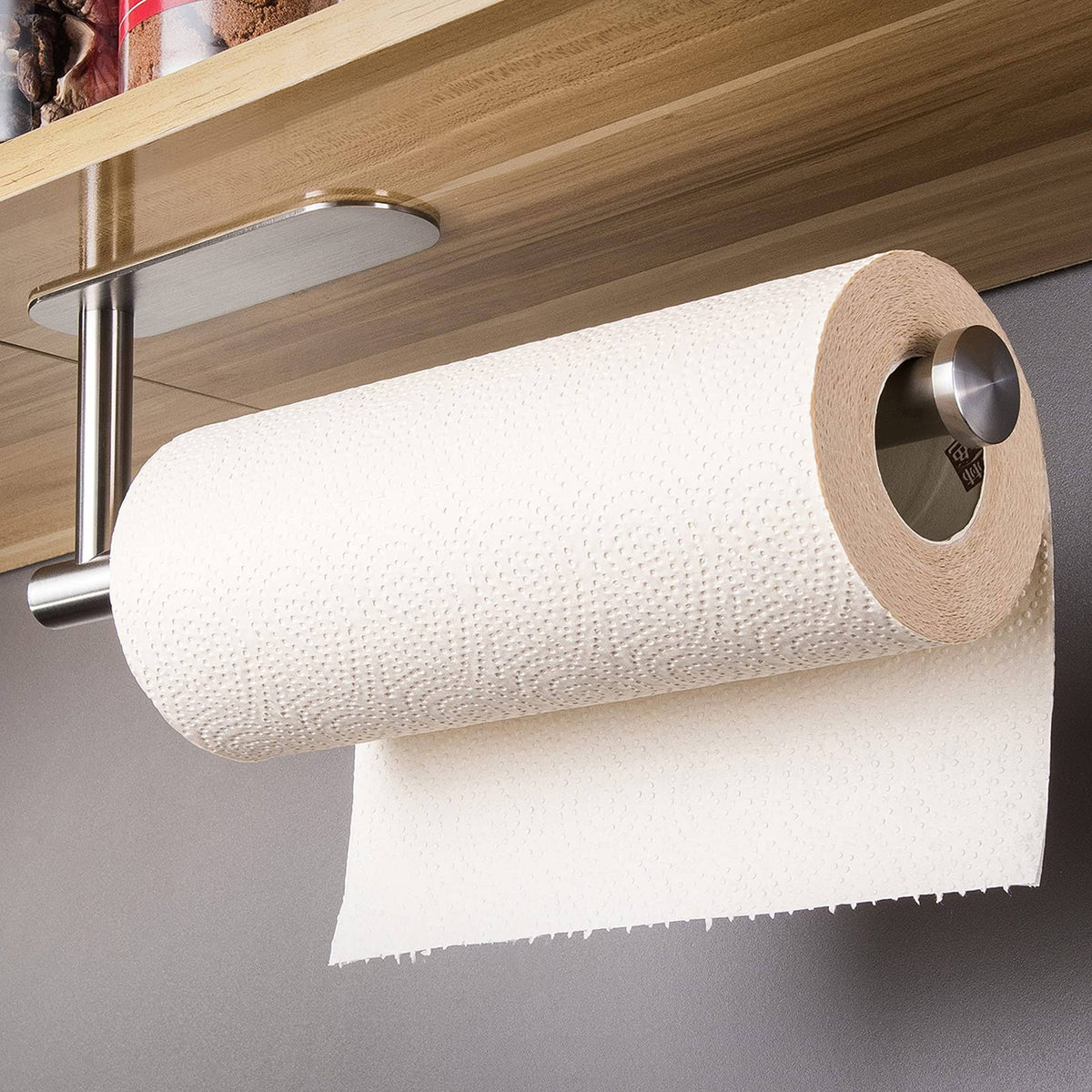 Taozun Self Adhesive Paper Towel Holder - Under Cabinet Paper Towel Rack for Kitchen, SUS304 Brushed Stainless Steel (No Drilling)