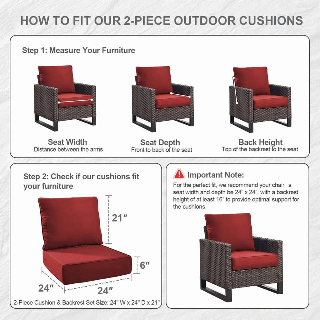 Bellefurn Outdoor Deep Seat Cushion 24 X 24 X 6 in for Patio Furniture, Outdoor Chair Cushions Waterproof & Fade Resistant Patio Furniture Cushions for Wicker Chair, Sofa, Couch
