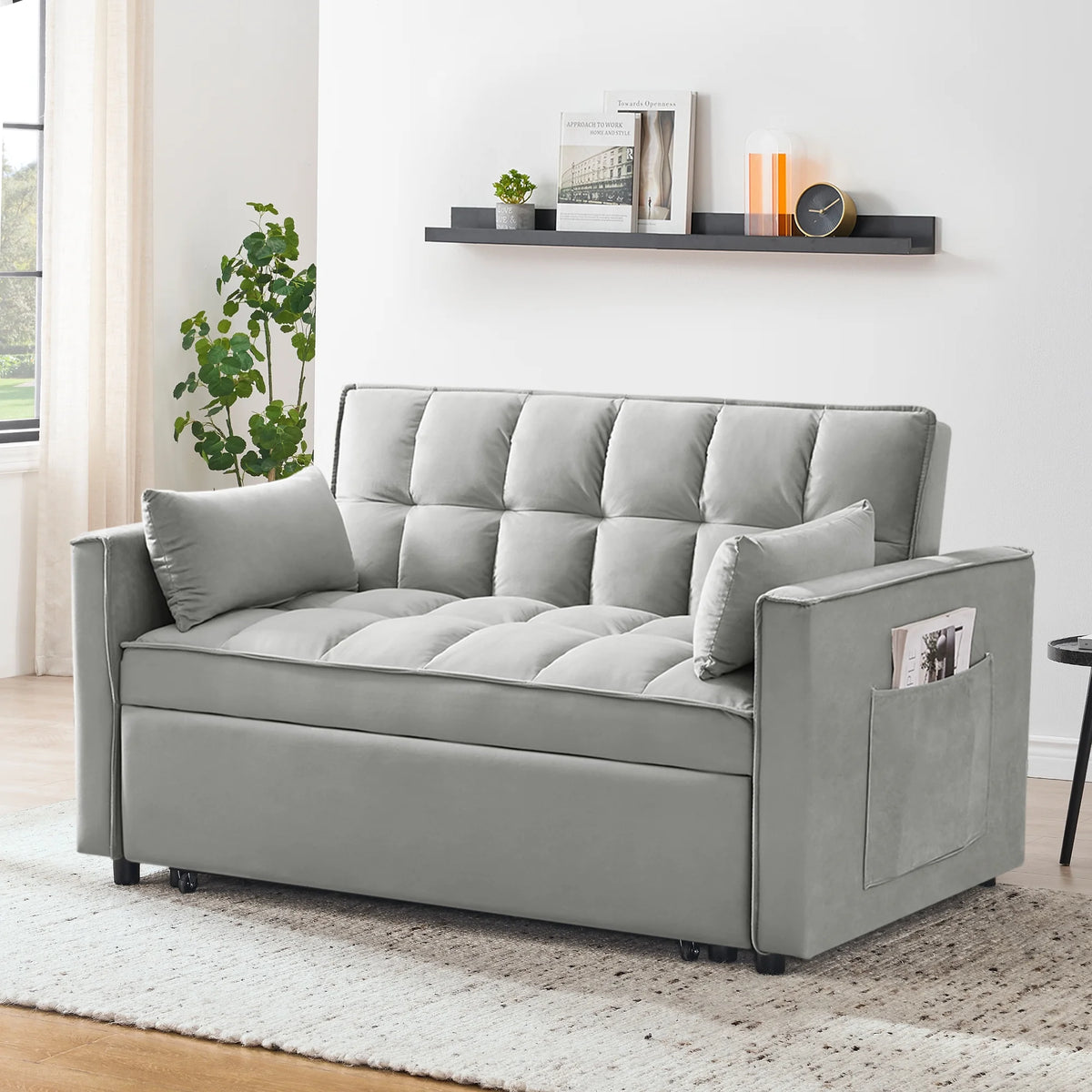 55 in Convertible Futon Sofa Bed, Modern Loveseat Sleeper Sofa Couch with Pull - Out Sofa Bed for Living Room, Small Space - Black