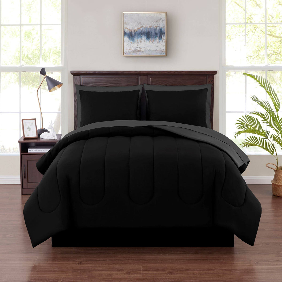 Mainstays Bed in A Bag Comforter Set with Sheets - Black - Twin Each