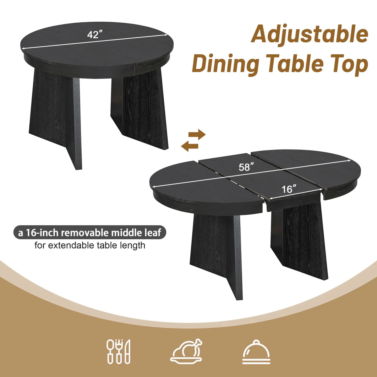 5 - Piece Extendable Dining Table Set for 4 People, Solid Wood Kitchen Table Set with 4 Upholstered Chairs and Rattan Backrests for Dining Room and Kitchen, Natural