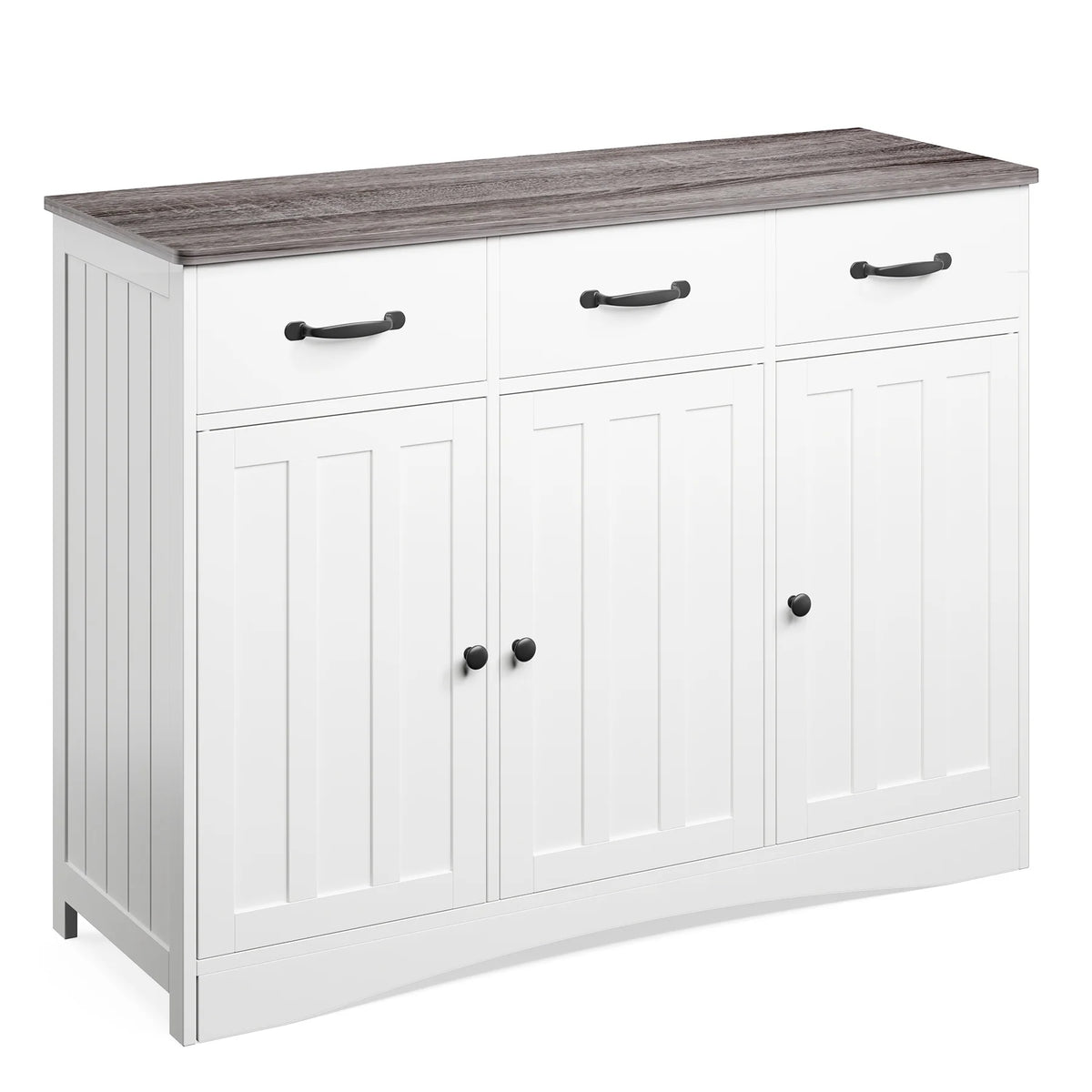 Coffee Bar Cabinet, Lofka 60" Buffet Cabinet with Storage, 2 Sliding Barn Doors & 4 Drawers for Kitchen, White + Rustic Brown