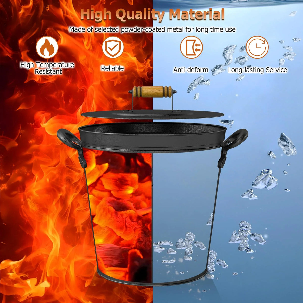 Tangkula 3 Gallon Ash Bucket with Lid for Fire Pits Wood Burning Stoves