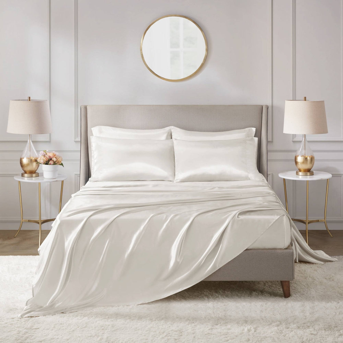 Madison Park Essentials Ivory Satin Wrinkle-Free 6-Piece King Sheet Set