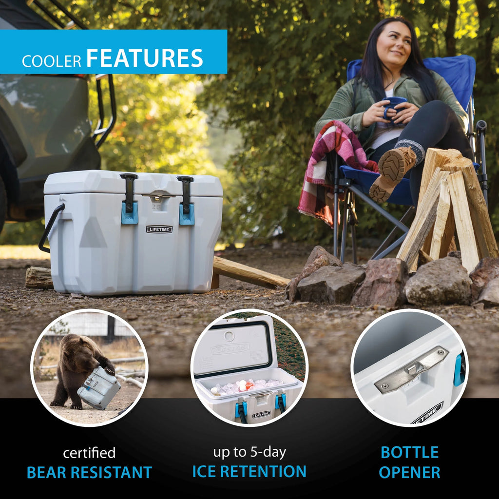 Lifetime 28 Qt Bear - Resistant Camping Cooler, Premium High Performance, Ice Retention, Hard Cooler, 20 Can Capacity, Boulder Gray (91289)