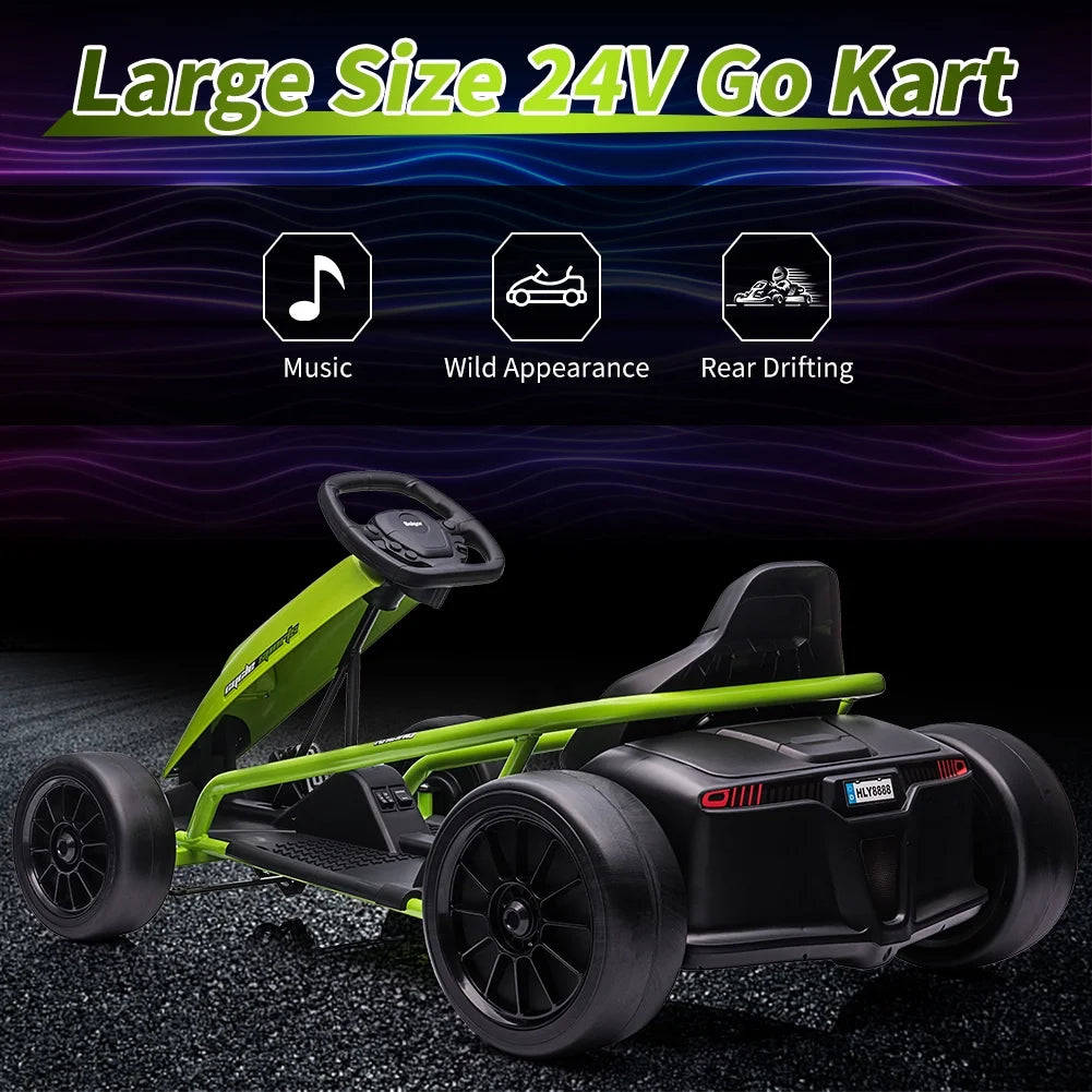 Kojooin Go Kart for Kids, 24V Battery 300WX2 Motors Pedal on Foot Go Cart, 8MPH High Speed Drifting Car with Slow Start Function, Rosé Red