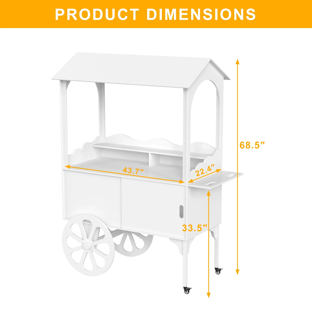 Candy Cart with Wheels for Party .wood Dessert Cart with Storage Cabinet