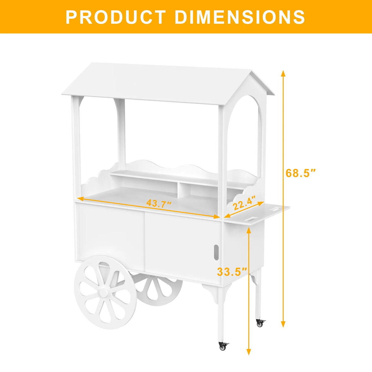 Candy Cart with Wheels for Party .wood Dessert Cart with Storage Cabinet