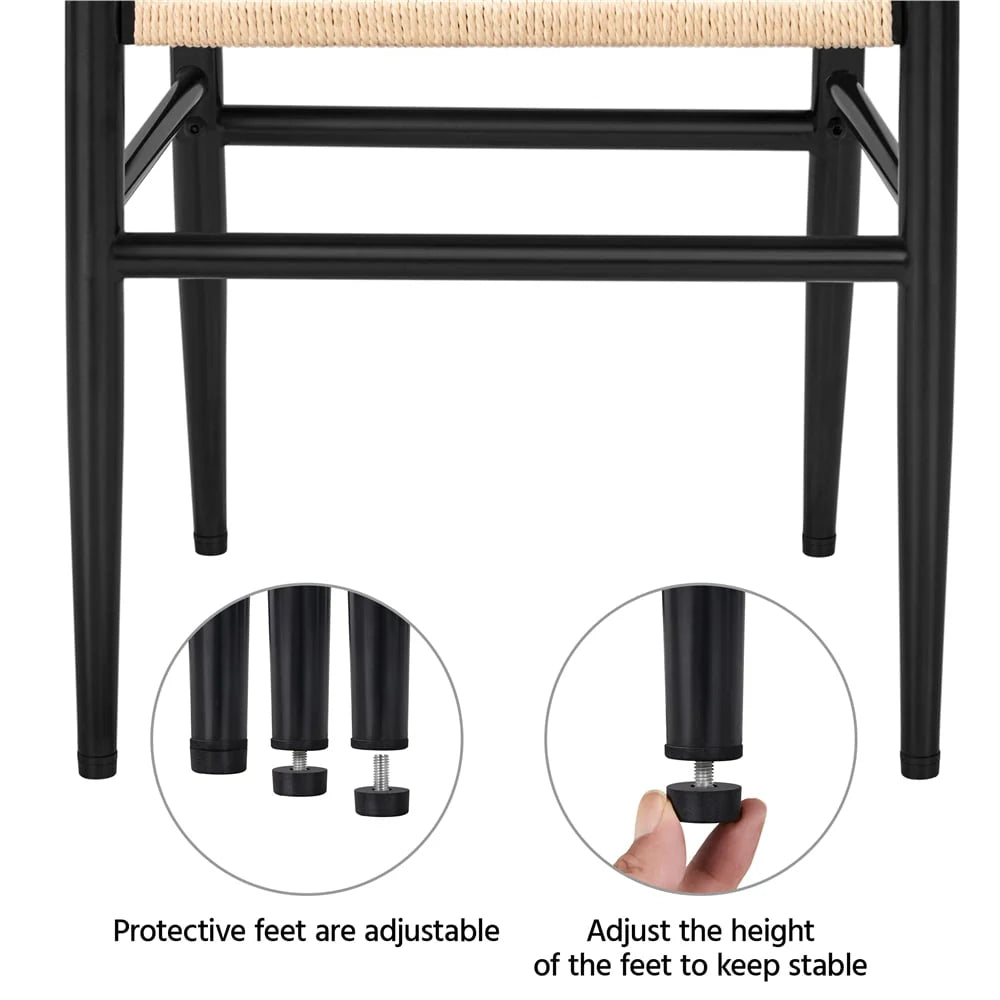 SMILE MART Modern Weave Y - Shaped Dining Chair with Solid Metal Frame, Black