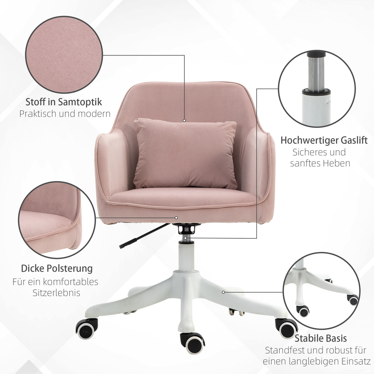 Vinsetto Massage Schreibtischstuhl 78-86 cm höhenverstellbarer Bürostuhll Drehstuhl Computerstuhl mit USB-Schrittstelle Arbeitsstuhl mit Vibrationsfunktion Lendenkissen Massagefunktion Rosa