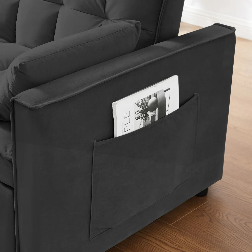 55 in Convertible Futon Sofa Bed, Modern Loveseat Sleeper Sofa Couch with Pull - Out Sofa Bed for Living Room, Small Space - Black