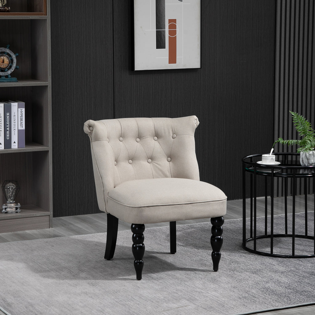 HOMCOM Relaxsessel Vintage Ruhesessel Relaxstuhl Polstersessel Esszimmerstuhl Leinenbezug Holzgestell Beige+Schwarz 67 x 67 x 78 cm