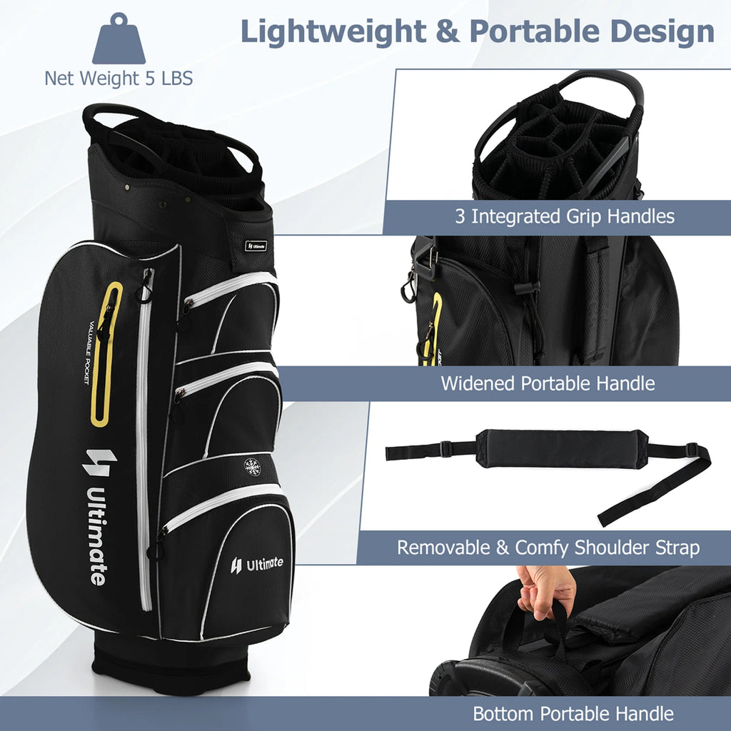 Costway Lightweight Golf Cart Bag with 15 Way Top Divider Individual Putter Well Cooler Bag Green