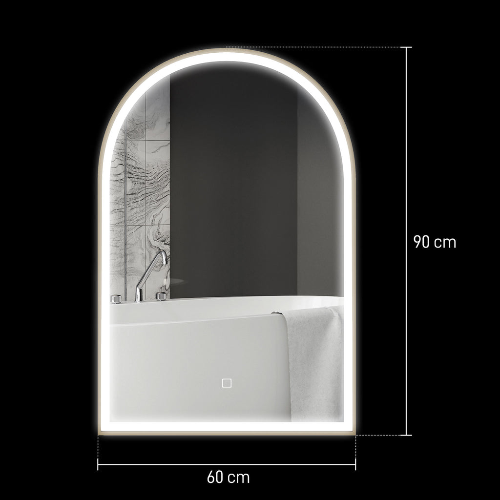 HOMCOM LED-Badezimmerspiegel 90 x 60cm, wandmontiert, 3 Farben, gewölbt, Aluminiumrahmen, Entfeuchtung und Touchschalter