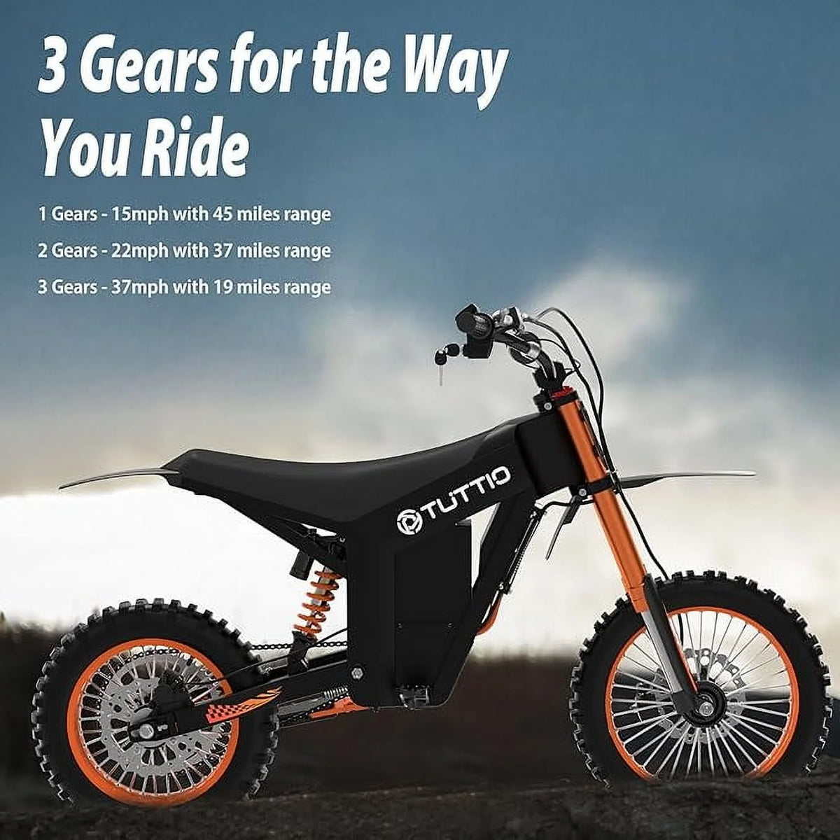 TUTTIO Soleil01 2000W Electric Dirt Bike Adult, 48V 21AH 37MPH, Electric Motorcycle 14"&12"tire Off - Road Dirt Ebikes Full Suspension