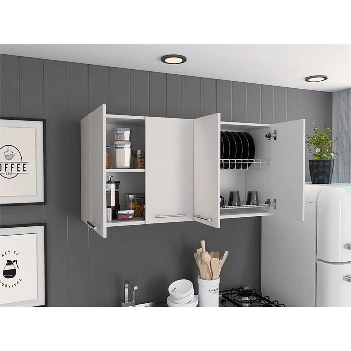 TUHOME 120 Wall Cabinet Engineered Wood Cabinets in White