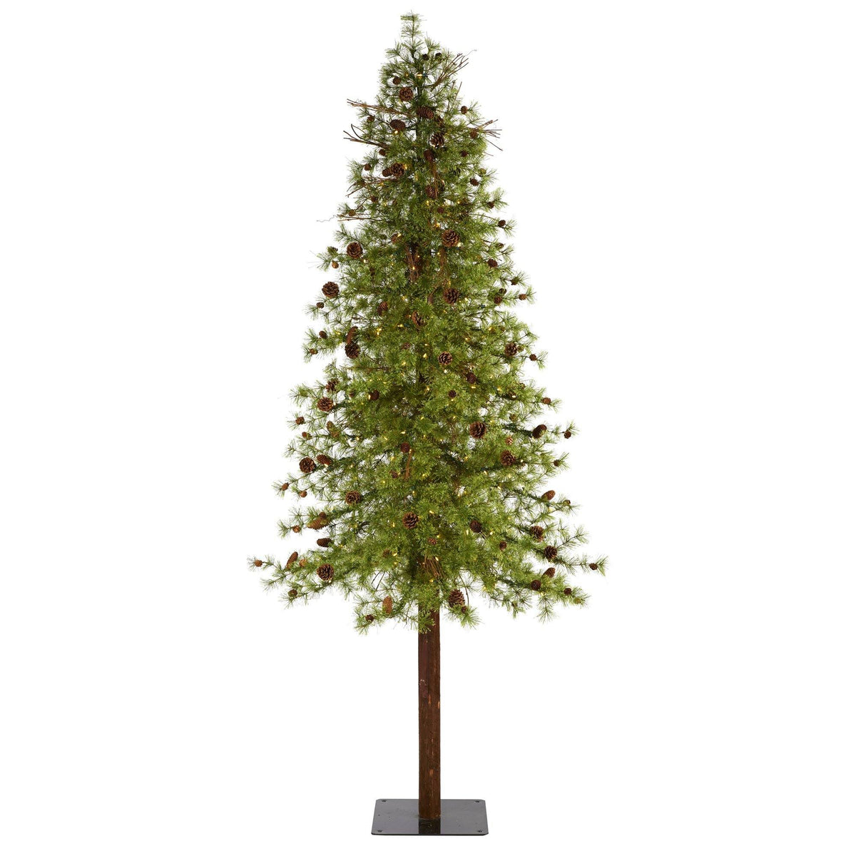 Nearly Natural 4' Wyoming Alpine Artificial Christmas Tree with 50 Clear (Multifunction) LED Lights and Pine Cones on Natural Trunk