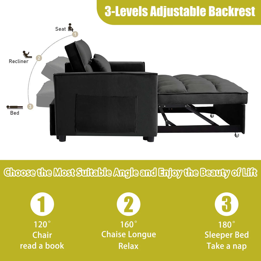 55 in Convertible Futon Sofa Bed, Modern Loveseat Sleeper Sofa Couch with Pull - Out Sofa Bed for Living Room, Small Space - Black