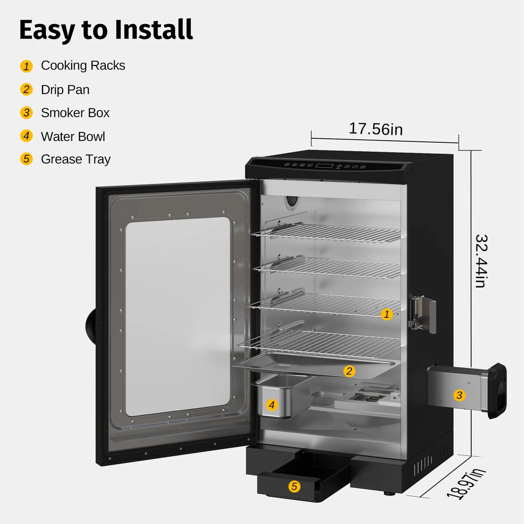 EAST OAK Updated 30" 725 Sq Inches Electric Smoker Portable with Glass Door Black