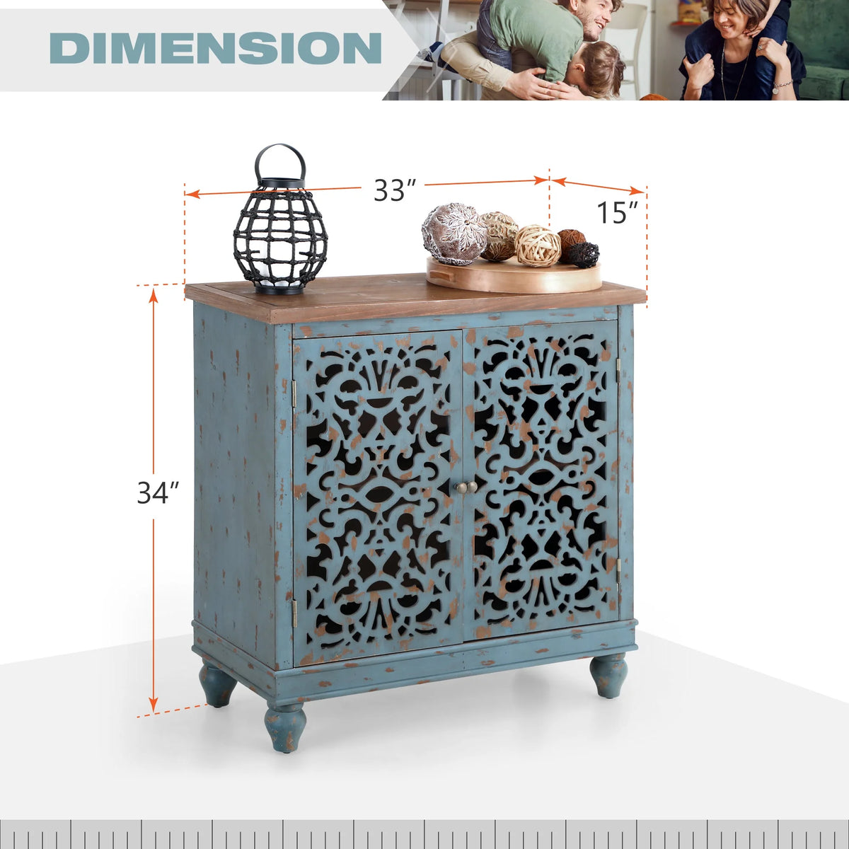 Sophia & William Hollow - Carved Credenzas and Sideboards, Wood Blue, 2 Shelves